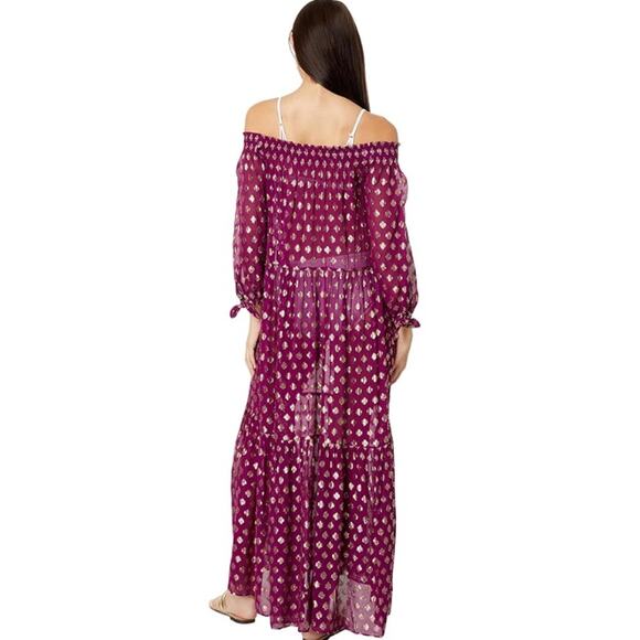 LILLY PULITZER Women's Dayla Maxi Cover-Up XL Dark Red Gold Amarena Cherry NWT - Picture 3 of 12